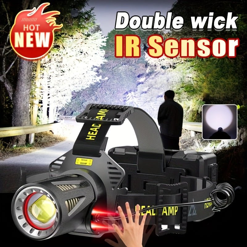 XHP360 Rechargeable Headlamp 3 Modes Sensor 90° Tilt Power Bank Type-C 3x18650 Zoomable Head Torch for Fishing Camping Hiking - product image