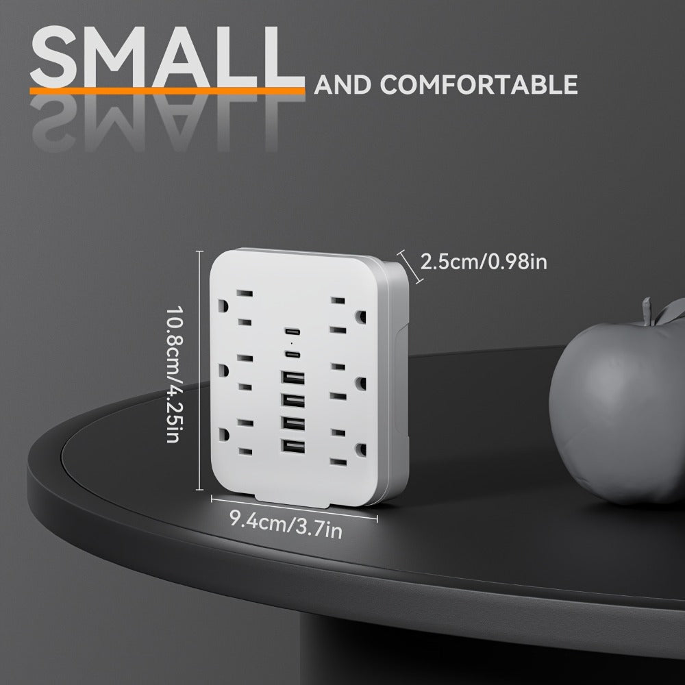 Wall Power Strip 12-in-1 with 6 AC Outlets & 6 USB Ports (2 USB-C) – Compact Space-Saving Plug, 110-130V US Plug for Home & Office – White & Black - product image 4