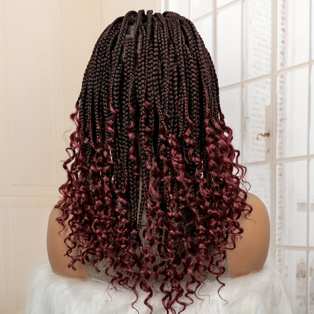 Goddess Braided Wig Knotless Bohemian Square Braid Full Lace Curly Wave 14-16 Inch Black Burgundy Brown Natural Hairline Protective Style Synthetic Wig for Women - product image 5