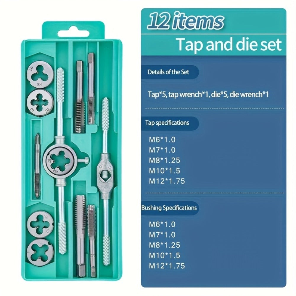 Metric Tap and Die Set 12pcs or 40pcs, M3-M12 Hand Thread Tapping Tool Kit with Plug Taps, Straight & Cone Reamers, Manual Threading Tool for DIY, Household Repair & Metalworking - product image 3