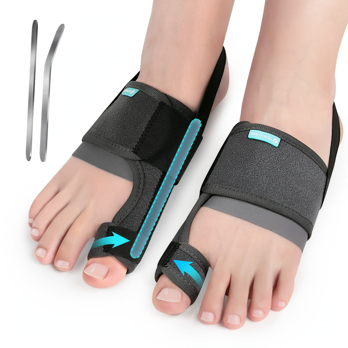 Adjustable Big Toe Splint with 2 Angle Bars & Double Non-Slip Straps, Day Night Hallux Valgus Relief Support Brace, 1 Pair | Toe Separator Bunion Corrector for - product image