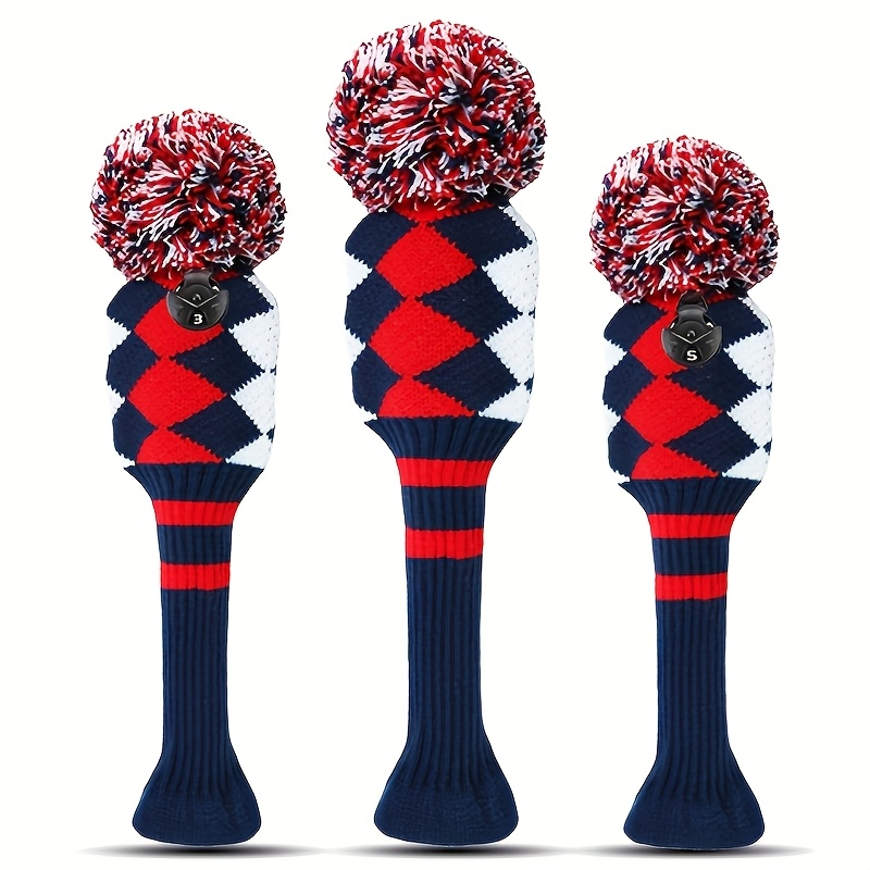 Knitted Golf Club Head Covers 3-Pack Set for Driver & Fairway Woods – Hook & Loop Closure Protective Headcovers for 1 3 5 Woods – Fits 460cc Drivers – Stylish Mixed Color Golf Club Protectors