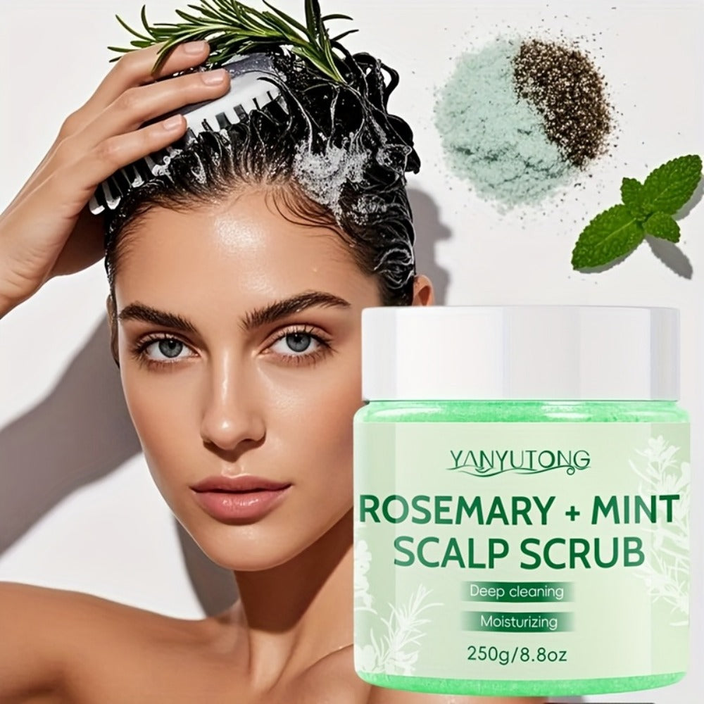 Rosemary Mint Scalp Scrub with Massage Brush 250g — Deep Cleansing Hair Scalp Exfoliator, Removes Buildup & Purifies for Oily, Dry & Color-Treated Hair, All Hair Types - product image