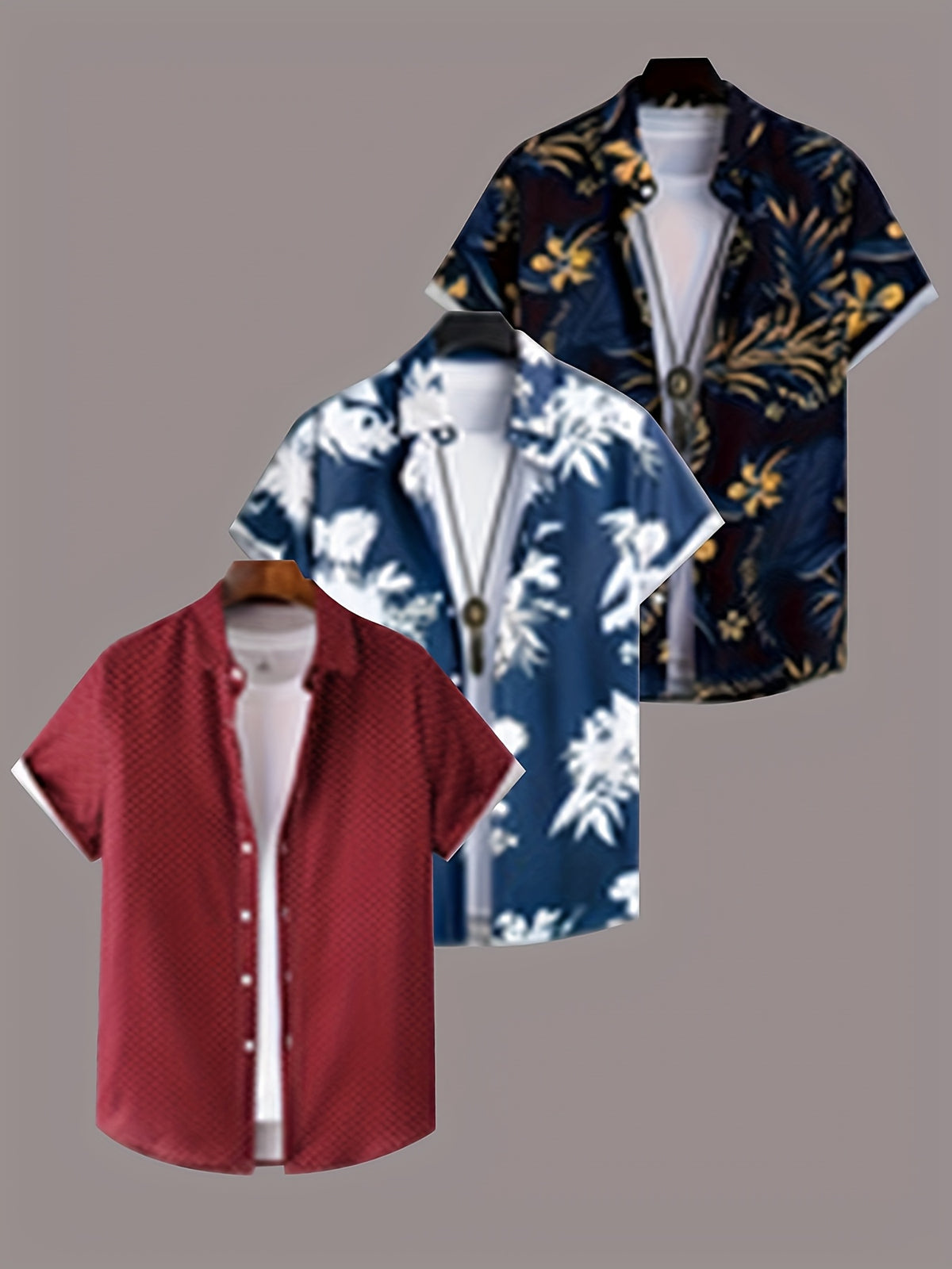 3pcs Men's Tropical Floral & Palm Tree Print Short Sleeve Shirts - Casual, Comfortable Summer Button-Up Dress Shirts in Black, White, & Beige - Perfect Gift for - product image 13
