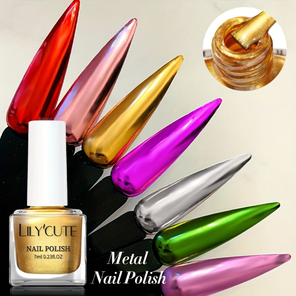 Quick-Dry Metallic Nail Polish Set 8 Colors - Super Bright Mirror Finish No UV Lamp Needed Regular Nail Polish, French Style Glass Bottle Nail Art Kit for Women Girls - product image 3