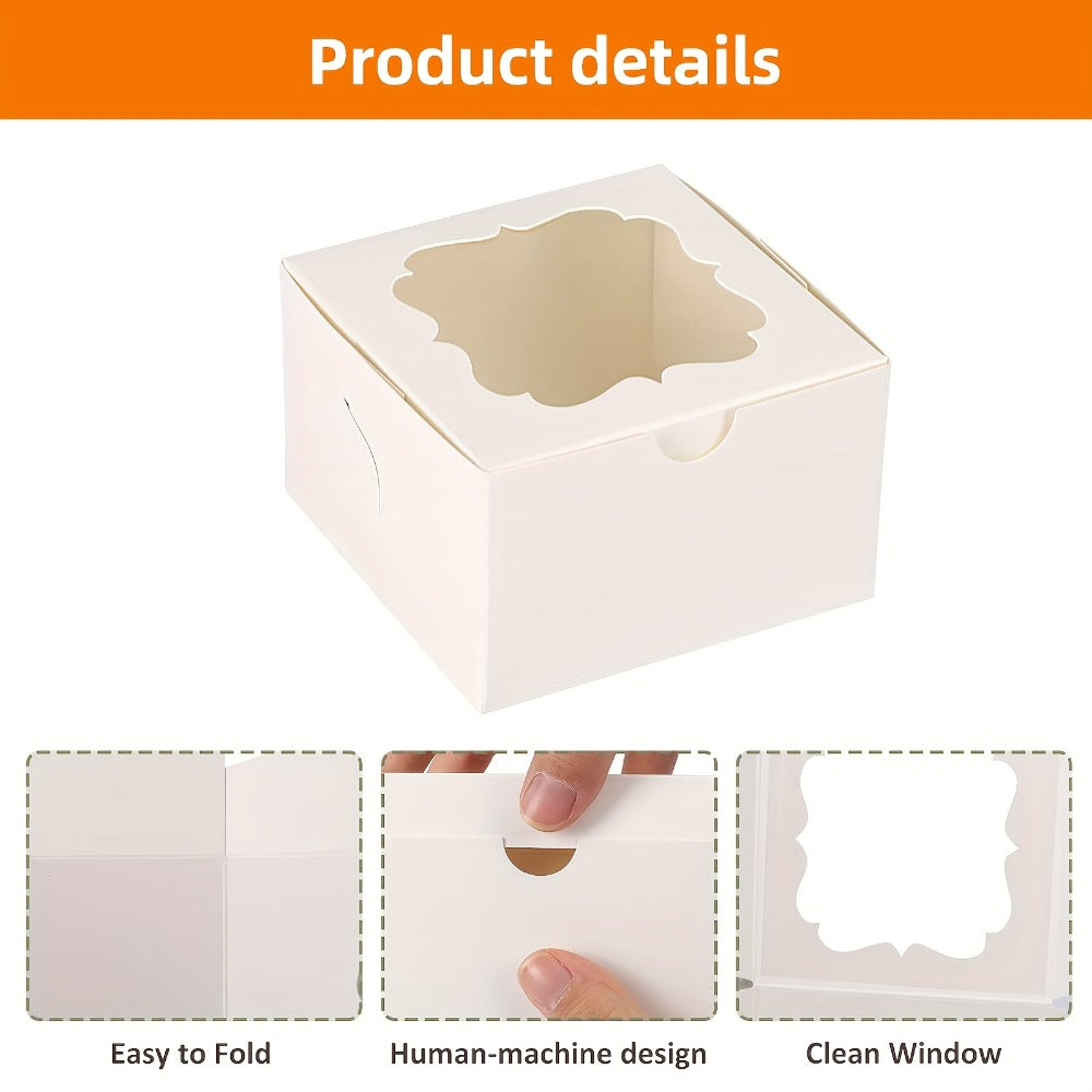 Bakery Boxes with Window 150 Pack White 4x4x2.5 Inch 3 Styles Treat Boxes for Cake Macarons Donuts Dessert Party Favor Wedding Gift Packaging - product image 3