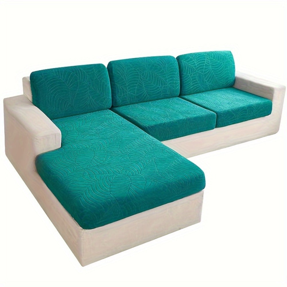 Jacquard Stretch Sofa Cover Set 6pcs Leaf Pattern High Elasticity Furniture Protective Cover with Elastic Band Easy Install Removable Washable Concubine Style Cushion Cover Home De - product image 15