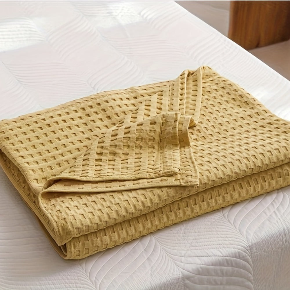 Cotton Waffle Blanket – Pure Cotton Multilayer Summer Cooling Quilt, Jacquard Knit, Machine Washable, Air Conditioning Blanket - product image 2