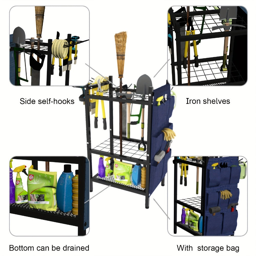 Tool Storage Rack with Storage Bag – Metal Yard Tool Organizer for Garage Holds 35 Long-Handled Tools, Broom, Shovel, Rake Stand Holder, Heavy Duty Freestanding Garden Tool Rack fo - product image 6