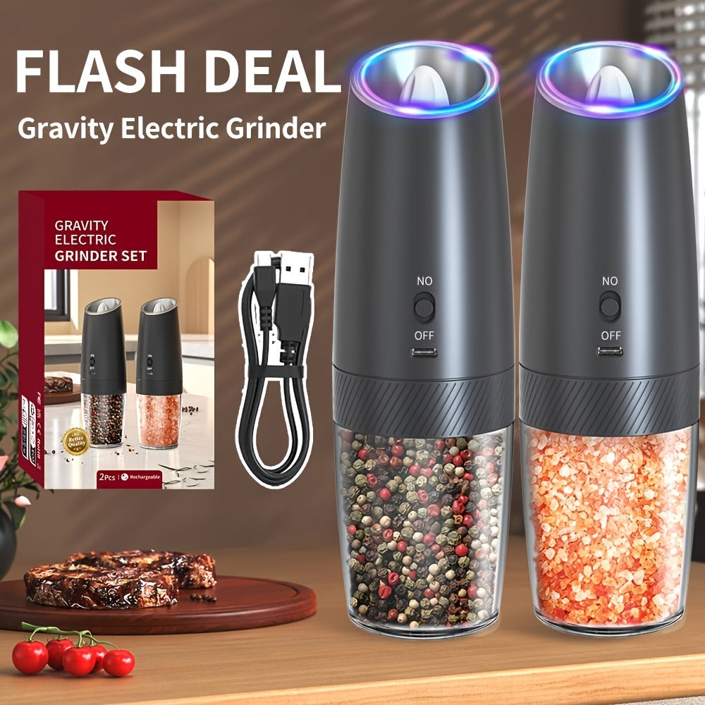 Electric Salt and Pepper Grinder Gravity Sensing USB Rechargeable with LED Light, One-Hand Operation Automatic Pepper Mill Adjustable Coarseness, Battery or Type-C Powered Kitchen  - product image 6