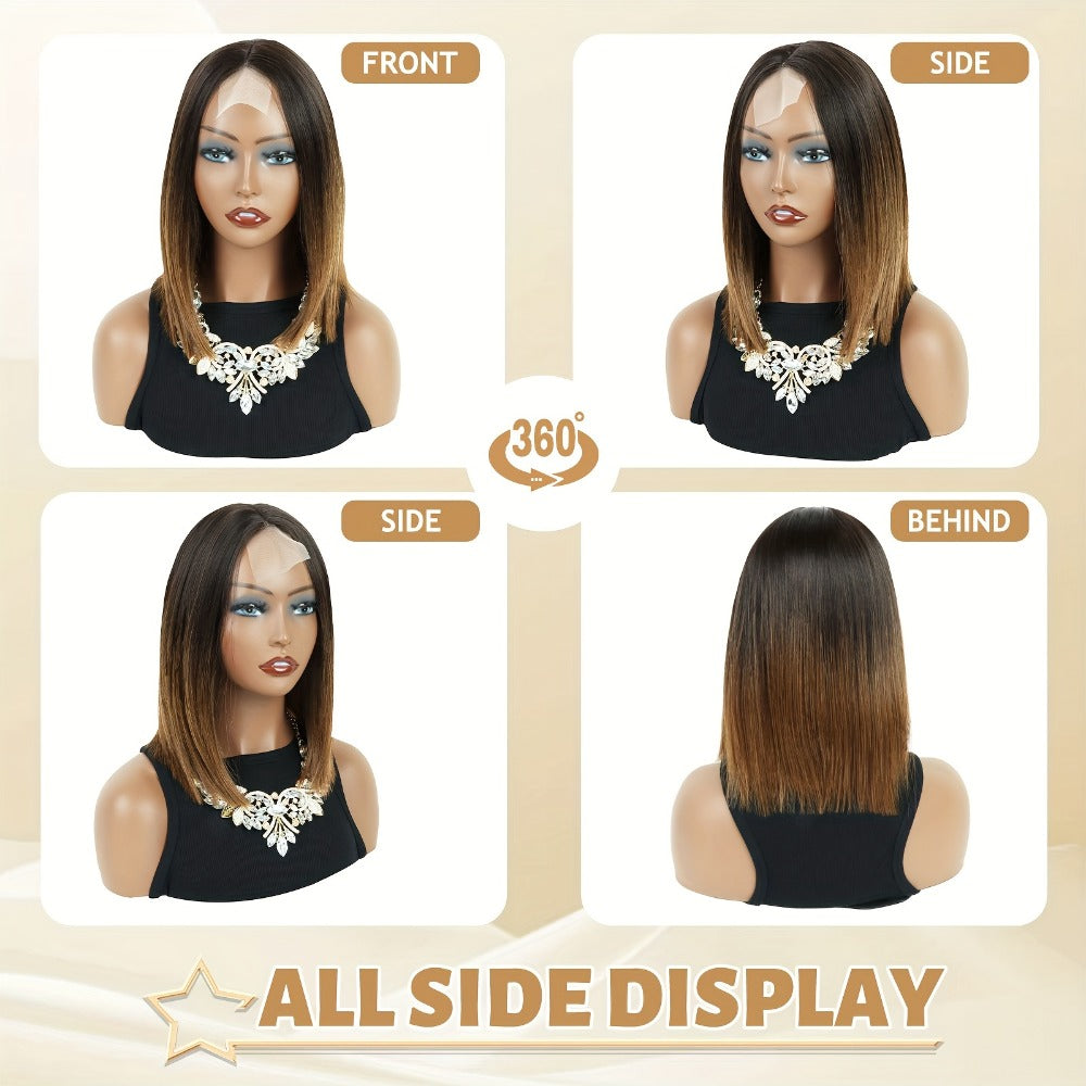 U Part 13x2 Lace Front Bob Wig Ombre Black Brown Straight Synthetic 12 Inch | Natural Hairline Lightweight Glueless for Women Daily Wear & Special Occasions - product image 8