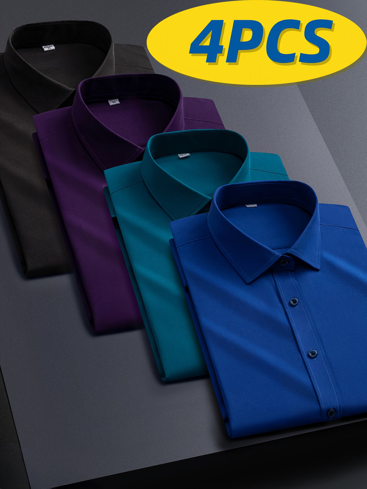 4pcs Men's Stretch Long Sleeve Dress Shirts - Professional Business Casual Blouses with Classic Collar, Solid Color, Comfortable & Stylish for Office - product image 21