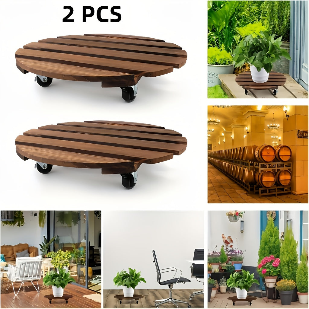4 pcs Acacia Wood Rolling Round Plant Caddy for Plant Pots, Heavy Duty Plant Stand with 360° Lockable Wheels, 360Lbs Capacity Caddy for Indoor and Outdoor Use - product image 12