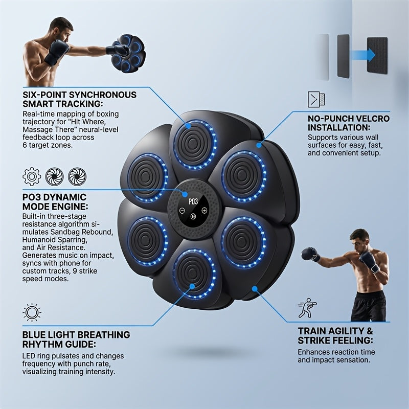 Wall-Mounted Wireless Boxing Machine with 9-Speed Adjustable Punch Trainer, Counter & LED Lights - Wireless Music Suitable for Home Gym, / Training, Free - product image 4