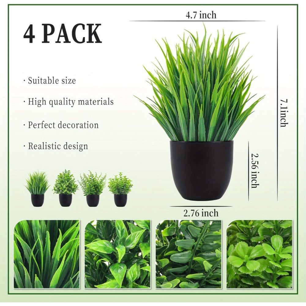 Artificial Plants 4 Pack Small Fake Plants in Black Pots for Bathroom Home Office Desktop Indoor Decor - Mini Faux Greenery Set for Shelf Table Desk - product image 4
