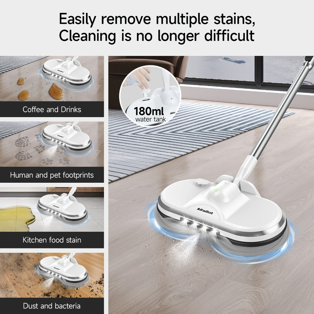 Cordless Electric Spin Mop with LED Headlight & Sprayer, 50-Min Runtime 6oz Water Tank, Lightweight Floor Scrubber for Hardwood Tile Laminate Floors - product image 6