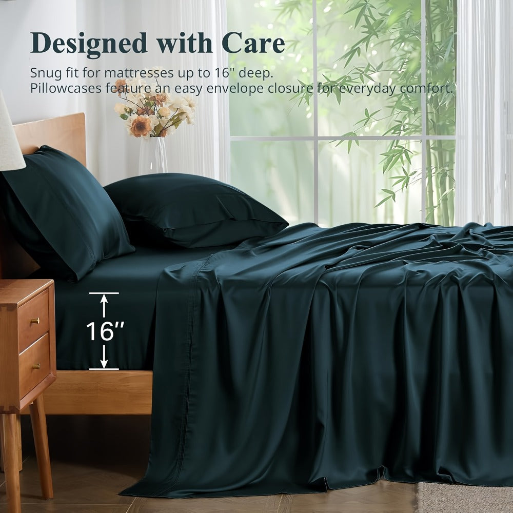 Bamboo Cooling Bed Sheet Set 4pcs Extra Deep Pocket Breathable Fitted Sheet Flat Sheet Pillowcases for Hot Sleepers Twin Full Queen King - product image 6