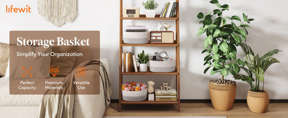 Woven Storage Baskets 6-Pack Cotton Rope Cube Bins 11x7x5" | Handmade Small Shelf Baskets for Organizing Closet Bedroom Living Room Playroom | Round Decorative Storage Caddy Multip - product image 16