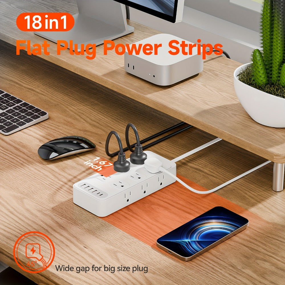 Charging Station Power Strip 18-in-1 with 12 AC Outlets 4 USB-A 2 USB-C Ports Surge Protector Flat Plug 5FT PVC Extension Cord Fire-Resistant for Home Office Travel Desk White Blac - product image 6