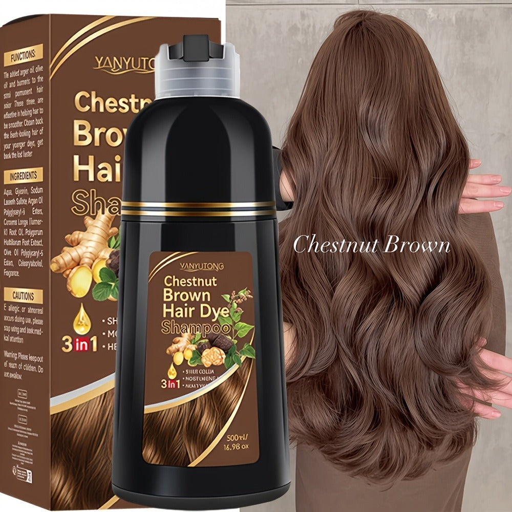 Ammonia-Free Herbal Hair Color Shampoo 3-in-1 Colors in 15 Minutes Lasts 30 Days - Semi Permanent Gray Coverage Moisturizing Cleansing Black Dark Brown Chestnut Brown Red for Women - product image