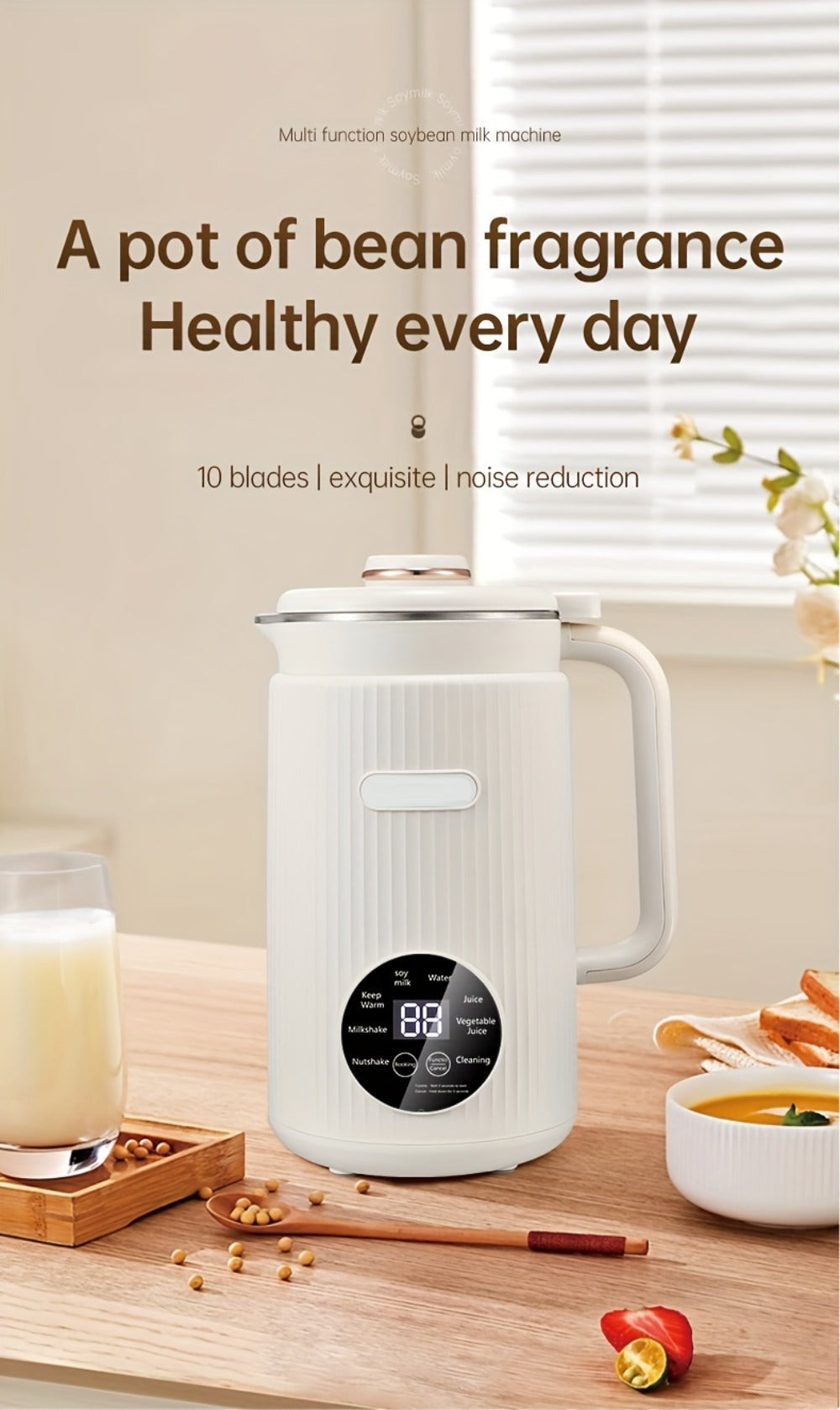 8-in-1 Nut Milk Maker 35oz 8-Blade - Almond Oat Soy Coconut Plant-Based Milk Machine with Delay Start Keep Warm Self-Cleaning Boil Water Function - Non-Dairy Beverage Blender Soy M - product image 6
