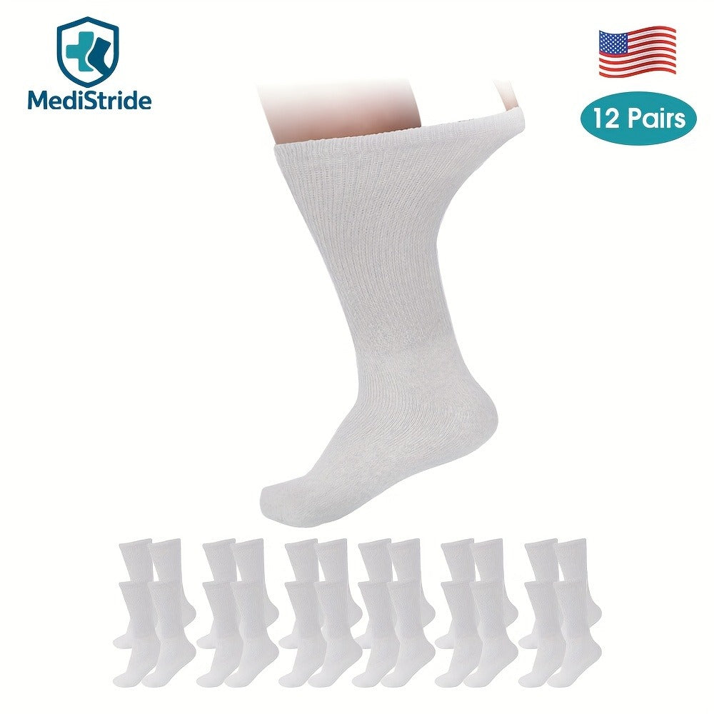 Cotton Diabetic Crew Socks 12 Pairs Non-Binding Neuropathy Loose Fit Seamless Cushioned Full Length for Men Women Edema Sensitive Feet White Black Brown Khaki Navy Grey - product image 3