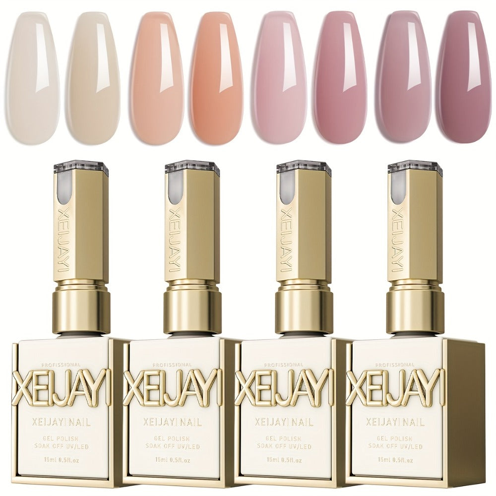 Jelly Gel Nail Polish Set 4pcs Nude Icy Translucent - Semi-Permanent LED Cured Long Lasting Glossy DIY Home Manicure Nail Art Kit 0.51oz - product image