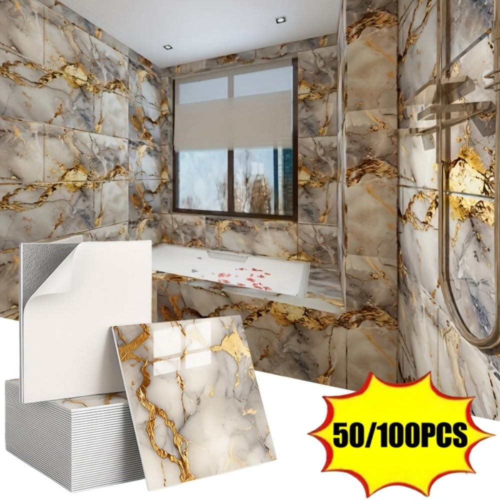 Peel and Stick Wall Tiles 50/100pcs - Waterproof PVC Marble Self-Adhesive Vinyl Panels for Bathroom Shower Kitchen Living Room TV Backdrop, Modern Wall Decor Easy Installation No G - product image 10