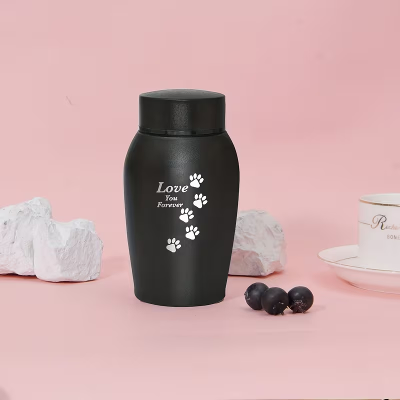 Pet Cremation Urn Stainless Steel Paw Print with Love You Forever Inscription | Secure Seal Large Ash Keepsake Box for Dogs Cats Up to 50lbs | Funeral Home Display Memorial Gift | Black Gray Blue