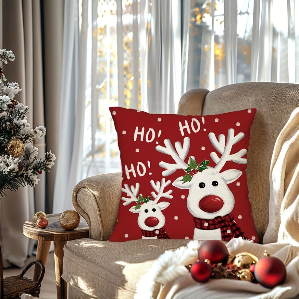 Christmas Throw Pillow Covers 4pcs Set 18x18 | Reindeer Snowman Buffalo Plaid Cushion Covers, Winter Holiday Farmhouse Home Decor, Sofa Couch Porch Patio, No Insert - product image 4