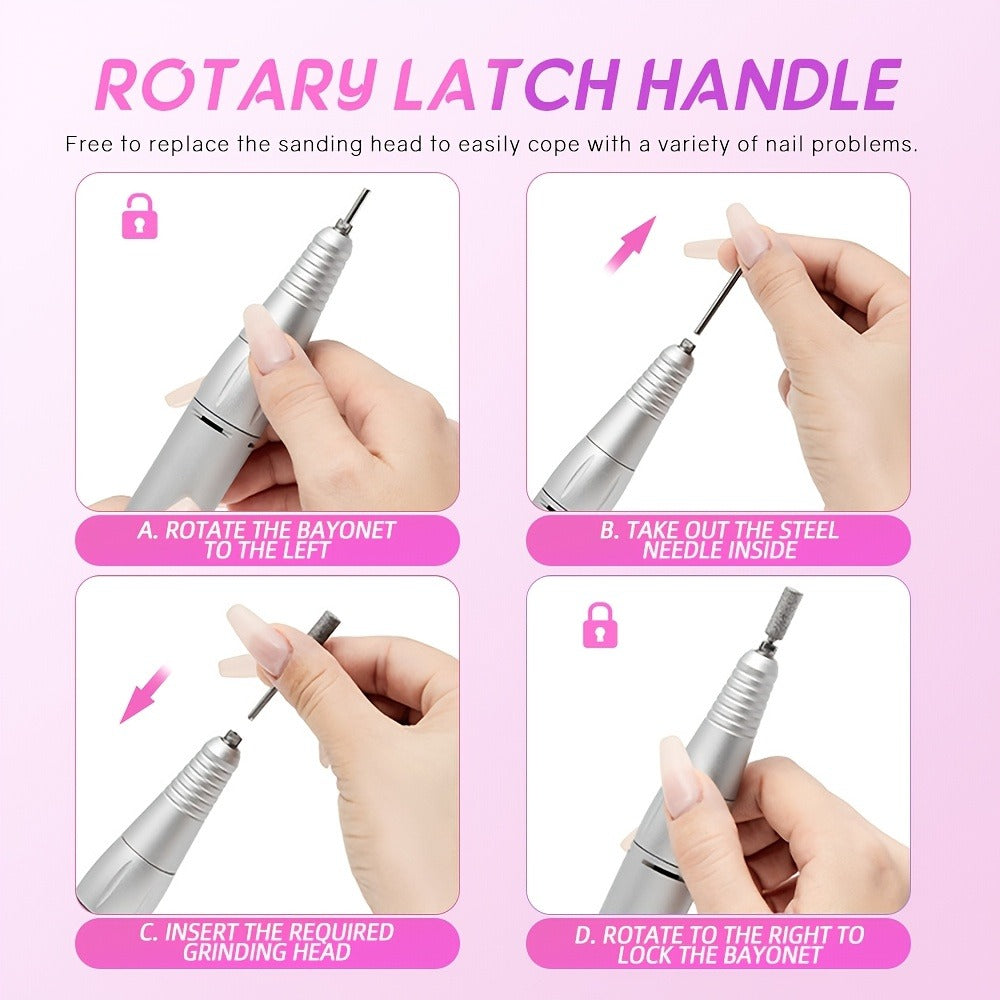 Nail Drill Machine 45000 RPM Brushless Motor 10-Hour Battery Electric Nail File with LCD Smart Screen 6 Drill Bits 6 Sanding Bands – Forward Reverse Low Noise Nail Grinder for Gel  - product image 7