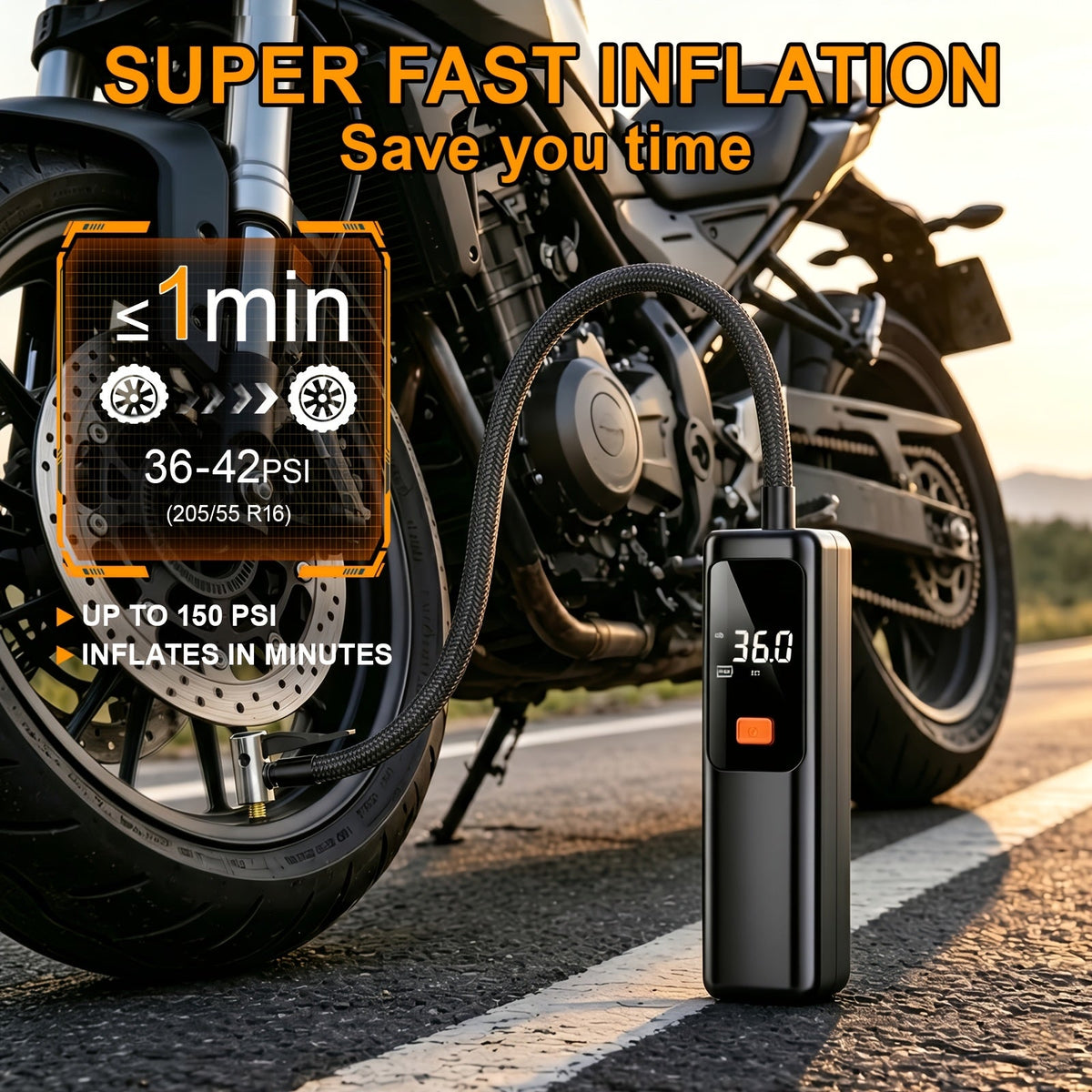 Wireless Cordless Design, High-Power Fast Inflation, Auto Preset PSI, Multiple Nozzles for Car, Motorcycle, Bicycle, Basketball, Football & Volleyball - product image 3