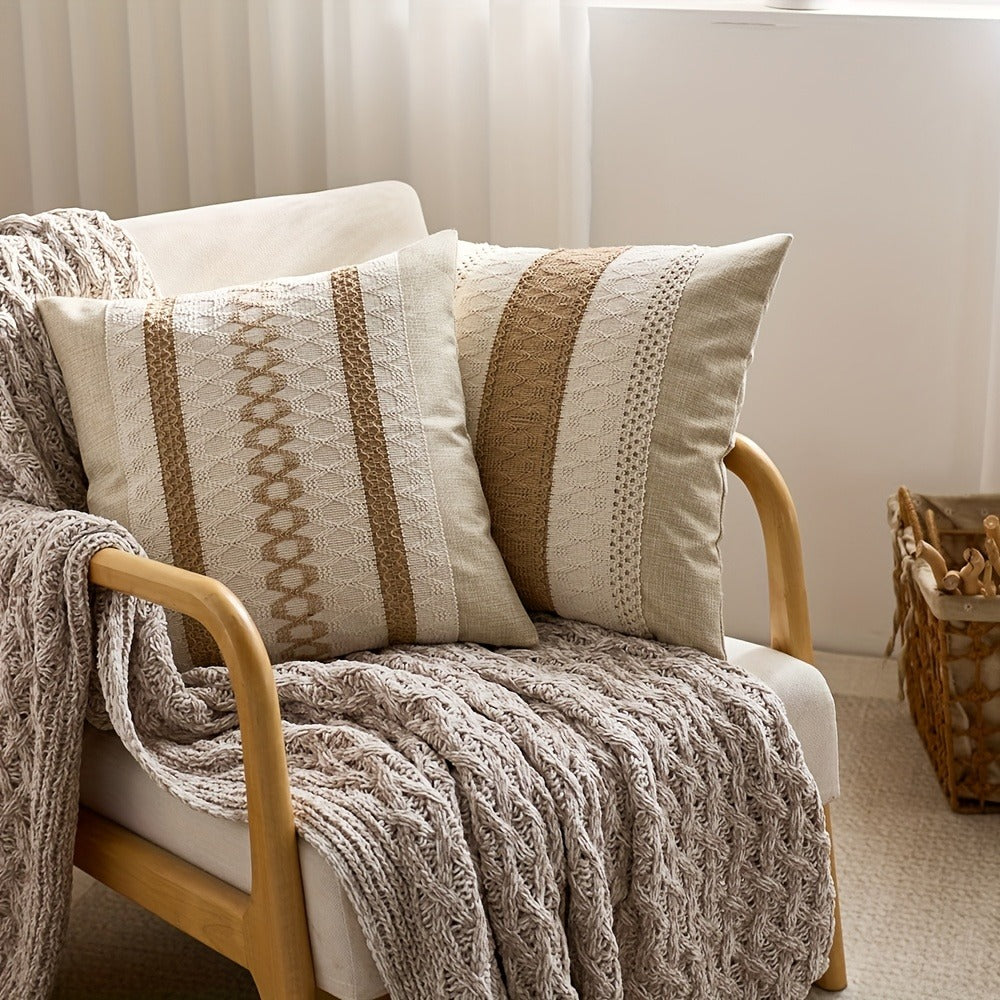 Throw Pillow Covers 2 Pack Boho Geometric Brown Beige 18x18 – Bohemian Decorative Pillow Cases with Zipper Closure – Soft Polyester Cushion Covers for Sofa Couch Bedroom Living Roo - product image
