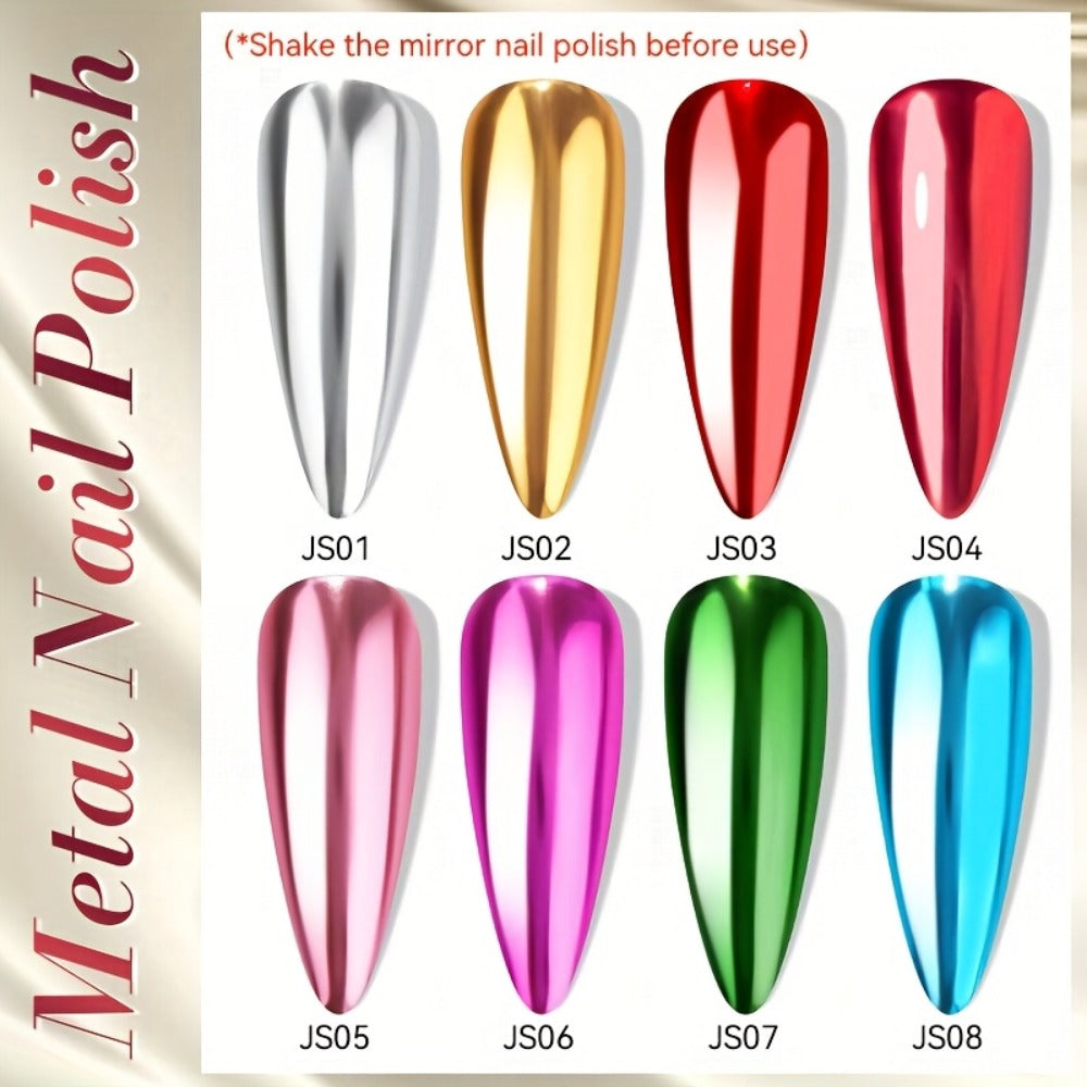 Quick-Dry Metallic Nail Polish Set 8 Colors - Super Bright Mirror Finish No UV Lamp Needed Regular Nail Polish, French Style Glass Bottle Nail Art Kit for Women Girls - product image 2