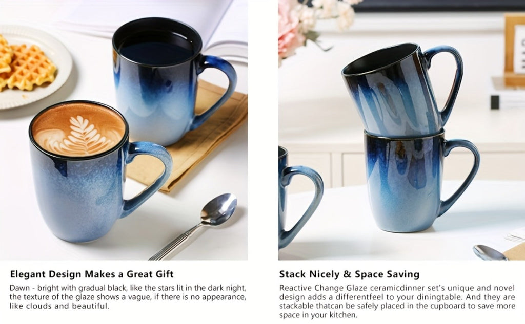 Gradient Blue Ceramic Mugs Set of 6 – 14 Oz Reaction Glaze Coffee Mugs – Durable Stain-Resistant Unique Design – Perfect for Coffee, Tea & Gifting at Weddings, Parties & Holidays - product image 12