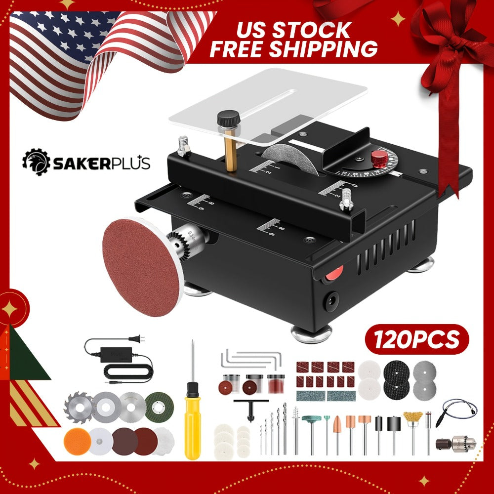 SakerPlus Mini Table Saw - 120/136pcs Multifunctional Portable All-in-One Machine, 7-Speed Adjustable, Cutting Sanding Carving Drilling for Metal, Wood & Aluminum, DIY Power Tool G - product image