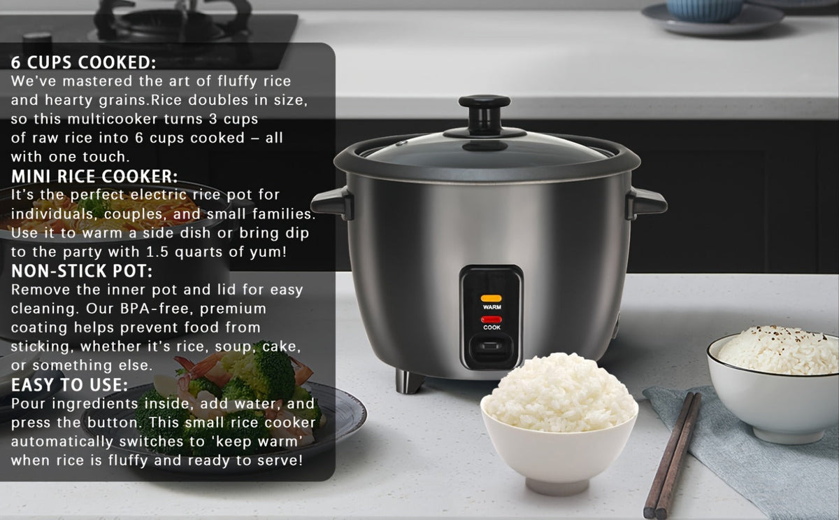 Rice Cooker & Yogurt Maker 3-Cup Nonstick – 1.5Qt Multicooker with Auto Keep Warm, One-Touch Operation, Stainless Steel Inner Liner & Steamer for Grain, Oatmeal & More - product image 16