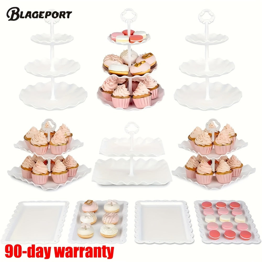 Tiered Cupcake Stand Set 10pcs - 3 Double Layer & 3 Triple Layer Dessert Stands + 4 Appetizer Trays for Birthday Wedding Party - product image