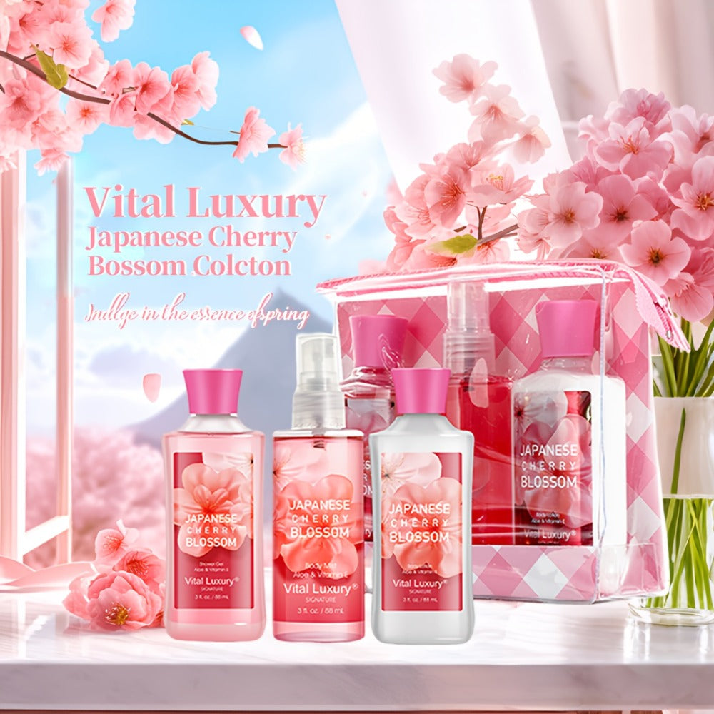 Bath Body Care Gift Set Shower Gel Body Lotion Body Mist Aloe Vera Vitamin E Glycerin Deep Moisturizing Fragrance Set for Women Cherry Blossom Lavender Vanilla Coconut All Skin Typ - product image 2