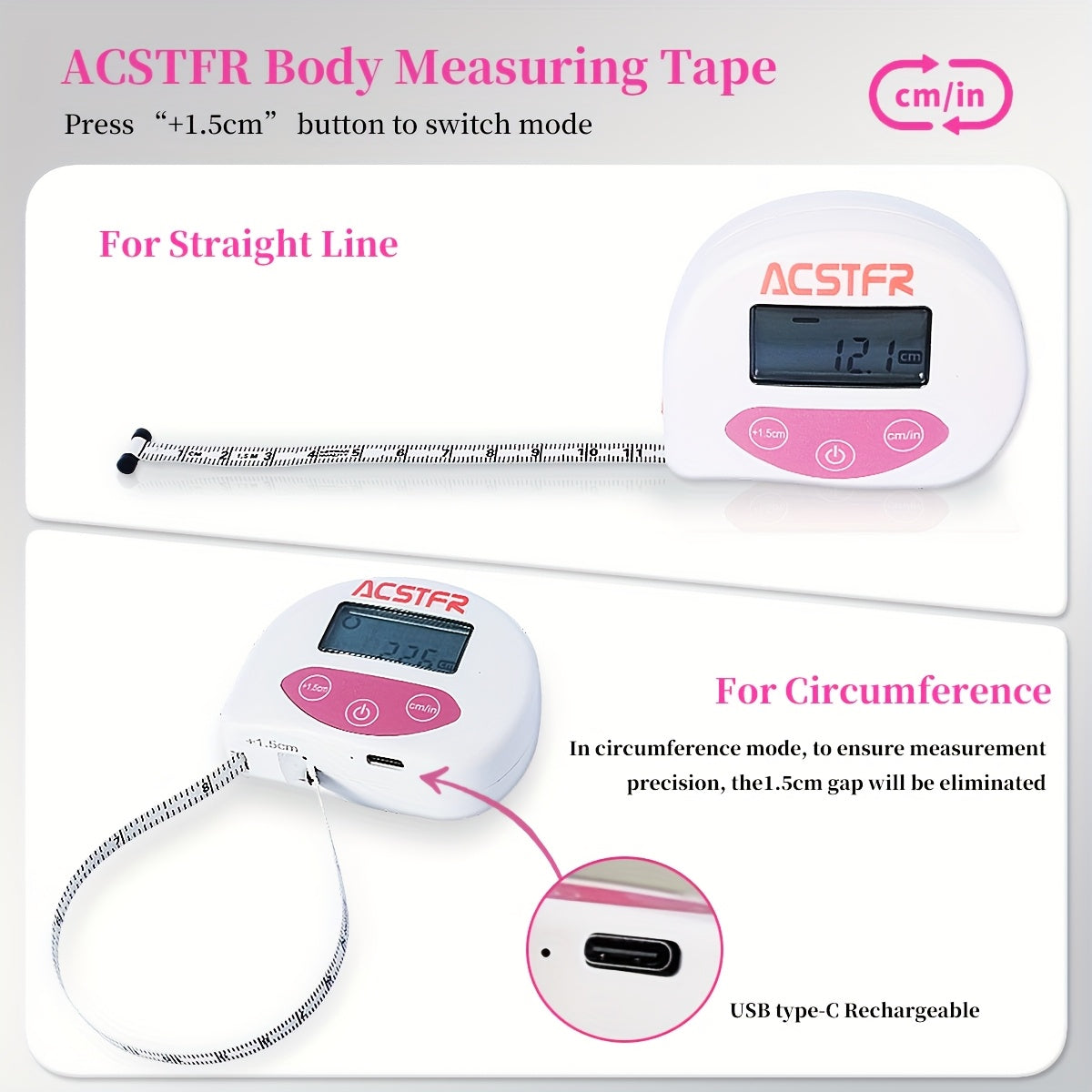 Digital Body Measuring Tape 60 Inch 150cm Smart Retractable Electronic Tape Measure for Weight Loss Waist Hip Chest Arm Body Measurement USB Rechargeable Fitness Tracker Tool - product image 9