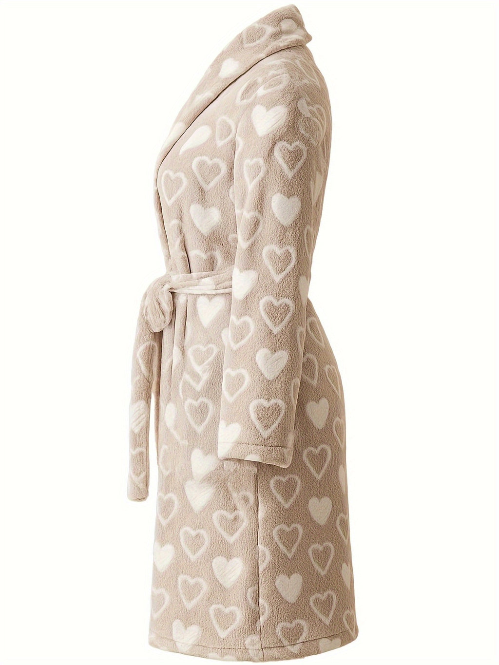 Women's Loose, Warm and Comfortable Home Wear Sleepwear With Offset Printing Heart Pattern For Autumn and Winter, New Flannel Nightgown Belt, Double-sided - product image 5