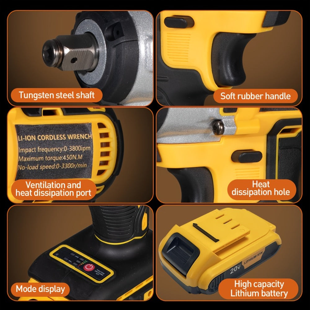 Cordless Impact Wrench 1/2 Inch Brushless – 450N.m 259Ft-lbs High Torque Impact Gun, 3300RPM Variable Speed, 12 Sockets, Fast Charger & Dual Battery Options for Auto Repair & Home  - product image 2