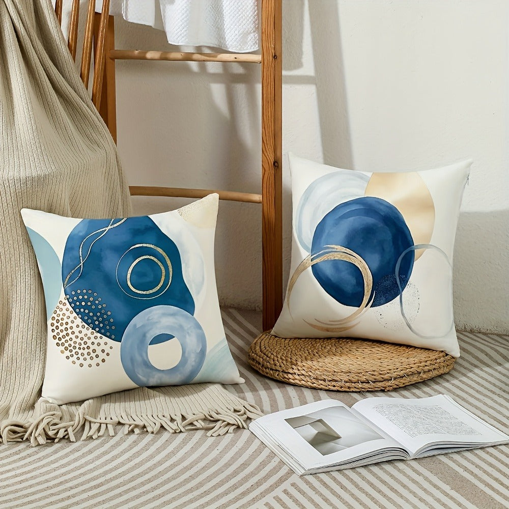 Boho Pillow Covers 4pcs Geometric Navy Blue Golden Accent Farmhouse Rustic Cushion Covers Modern Throw Pillow Cases for Sofa Couch Porch Patio Living Room Outdoor Home Decor 18x18  - product image 5