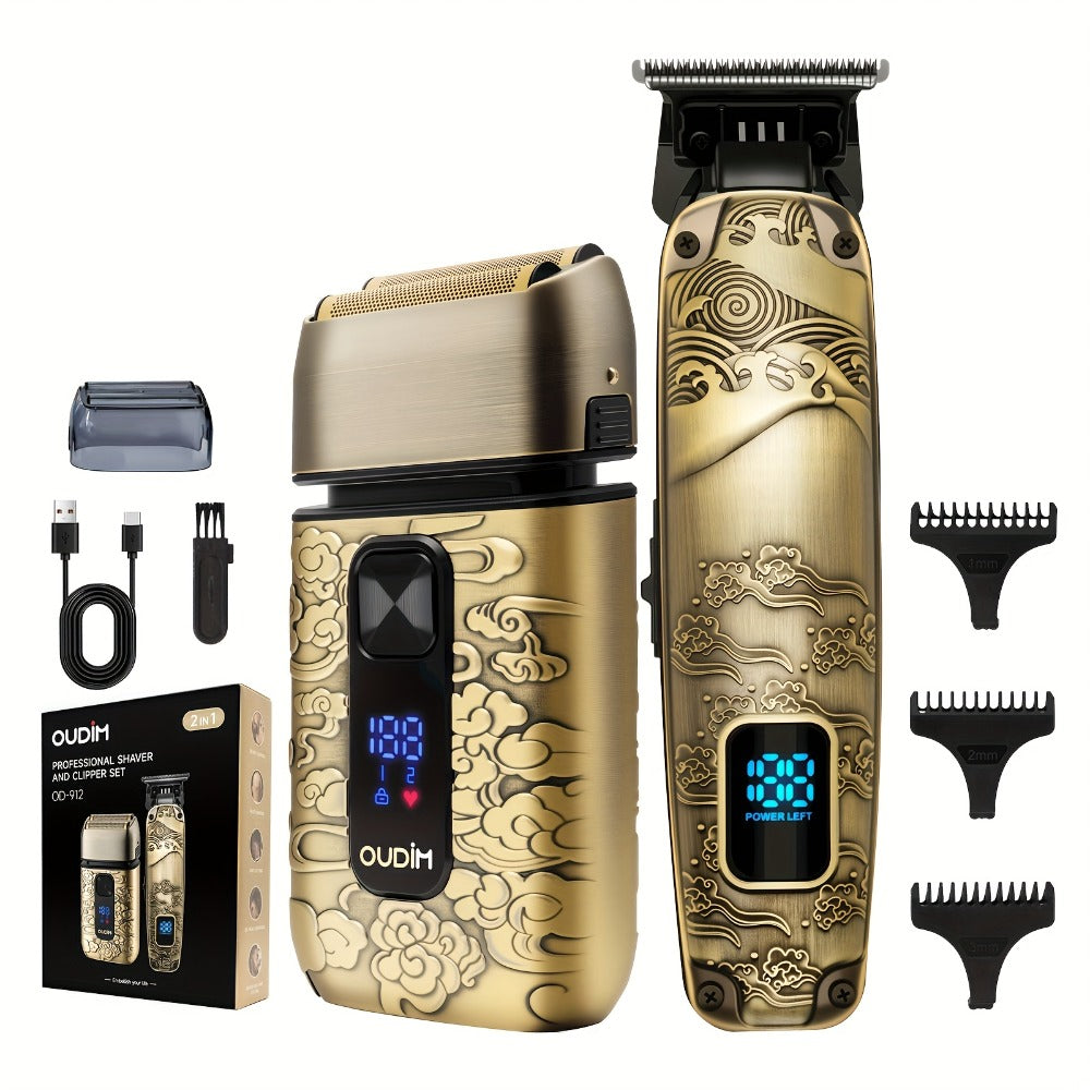 Cordless Electric Foil Shaver Grooming Kit for Men with Barber Shears Beard Mustache Trimmer Bald Head Razor Haircutting Set Father's Day Birthday Gift for Dad Husband - product image
