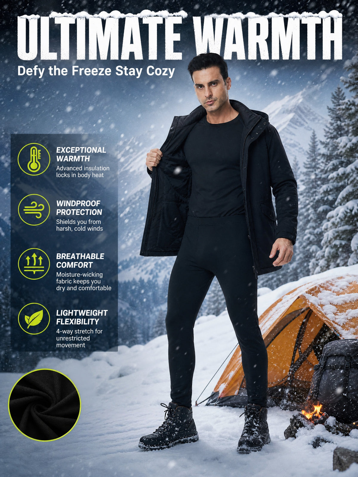 Christmas 4pcs Men's Thermal Underwear Set Fitness, Sports & Casual Outfit, Men's Lined Long Sleeve Base Layer Winter Fitness Top, Quick Dry Running Trousers - product image 2