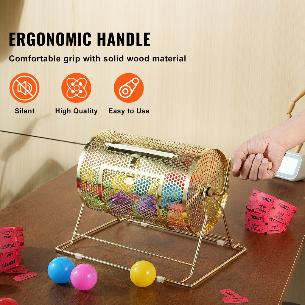 Brass Plated Metal Lottery Ticket Drum with Wooden Handle, Holds 2500 Tickets or 100 Ping Pong Balls, for Bingo Ballot Party Events Fundraisers Trade Shows - product image 7