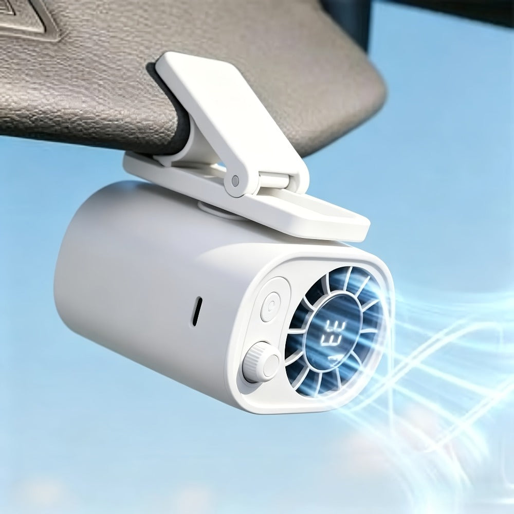 Clip-On Car Fan USB Rechargeable Sun Visor Fan Adjustable Speed Portable Quiet Mini Cooling Fan for Car Truck SUV Road Trip Summer Travel - product image