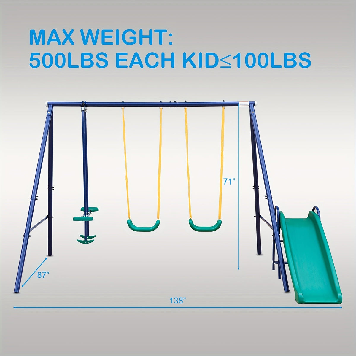 Heavy Duty A-Frame Metal Swing Set for Backyard with 2 Swings Slide Glider Seesaw Disc Seat Outdoor Playset for Kids Toddlers Backyard Play Structure - product image 3