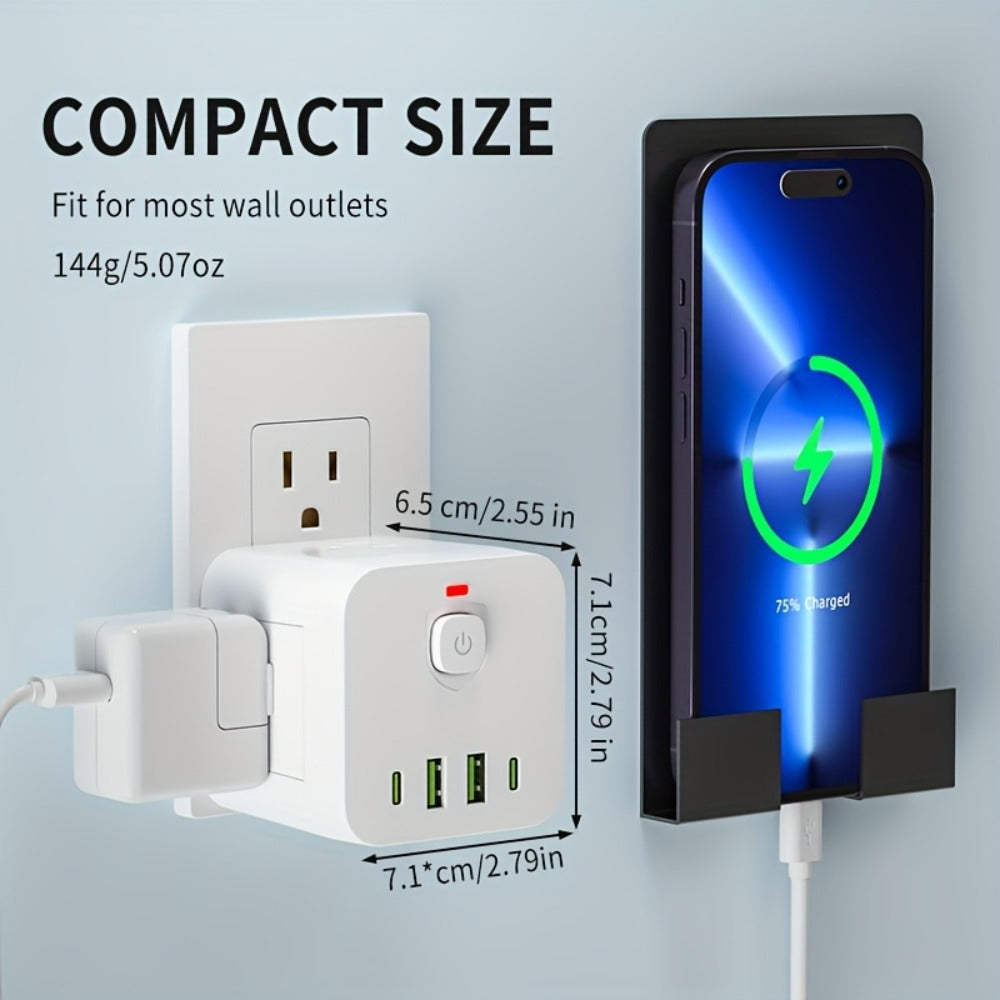 Wall Outlet Extender 8-in-1 with 4 AC Outlets 2 USB-A 2 USB-C Ports Power-Off Switch Overload Protection 4-Sided Design for Living Room Kitchen Bathroom Bedroom Office White - product image 4