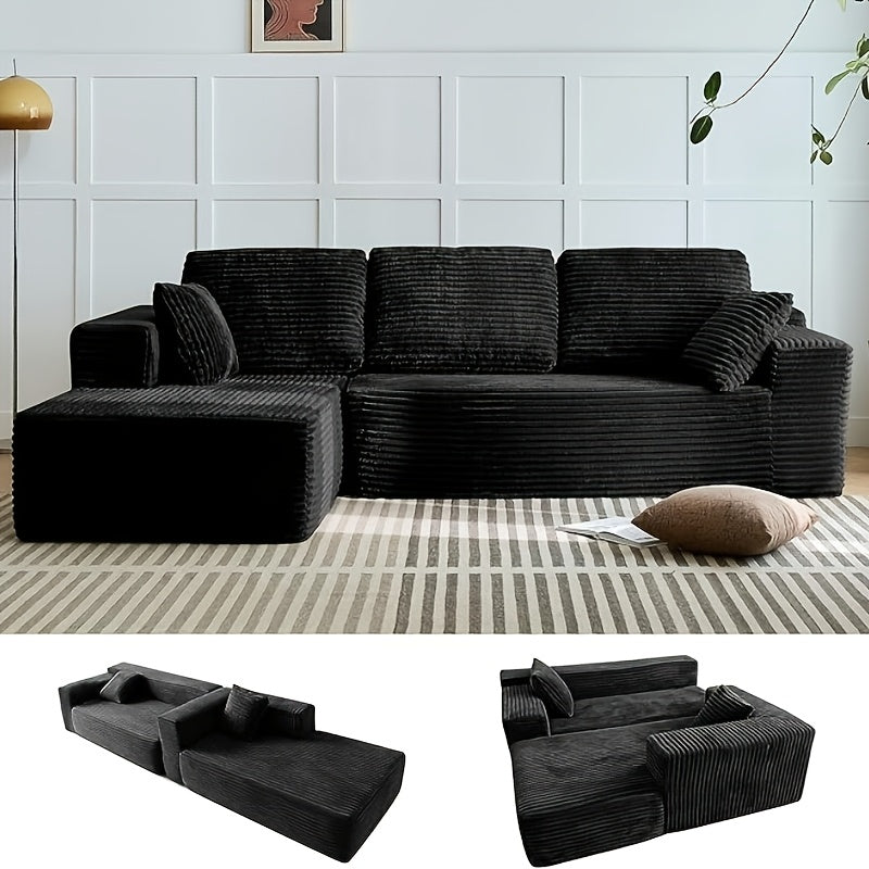 96-inch L-shaped Chaise Set, 65-inch Single Chaise Lounge, Oversized Boneless Leisure Recliner Covered with Soft Corduroy Fabric, Equipped